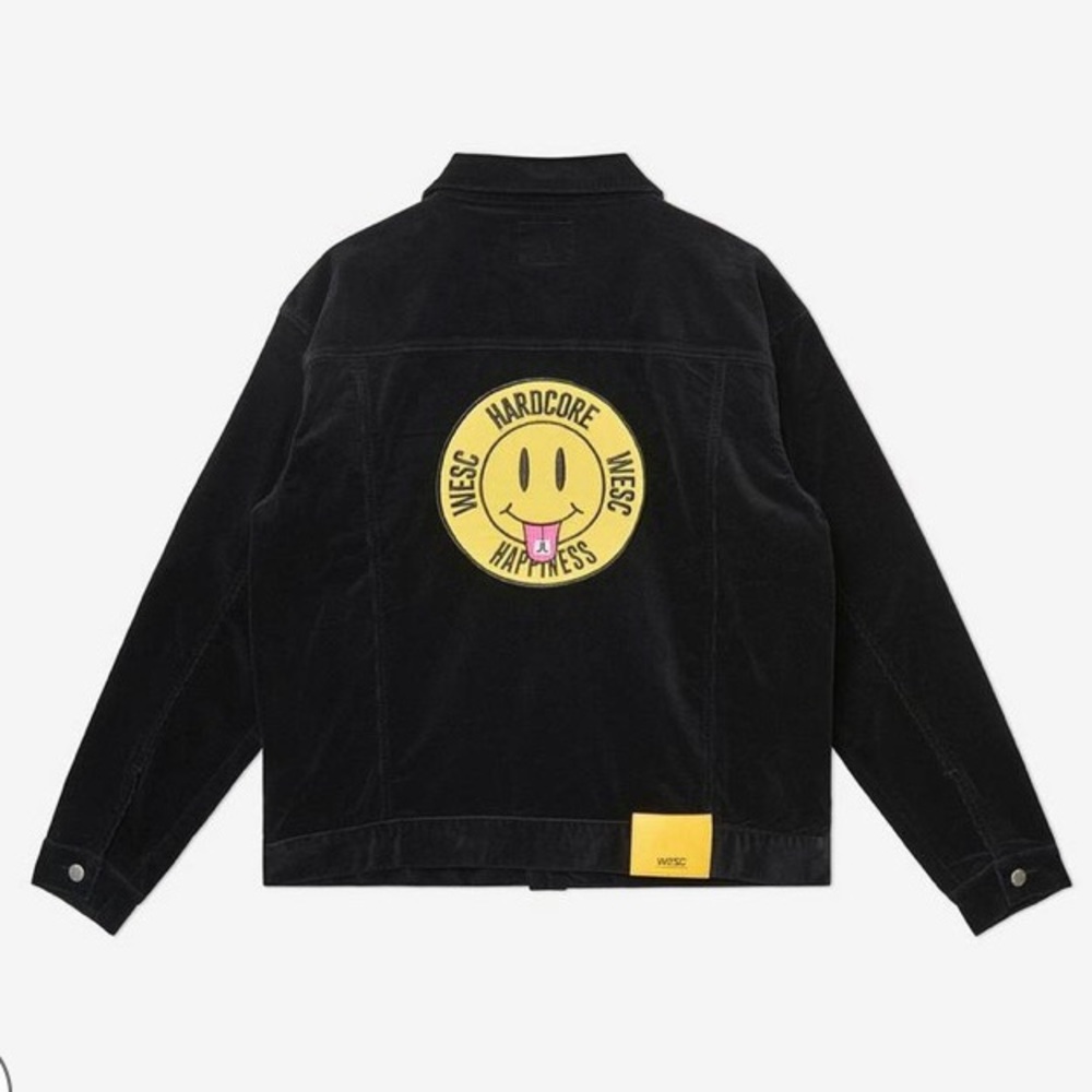 WESC Hardcore Happiness Smiley Face Trucker Denim Jacket
